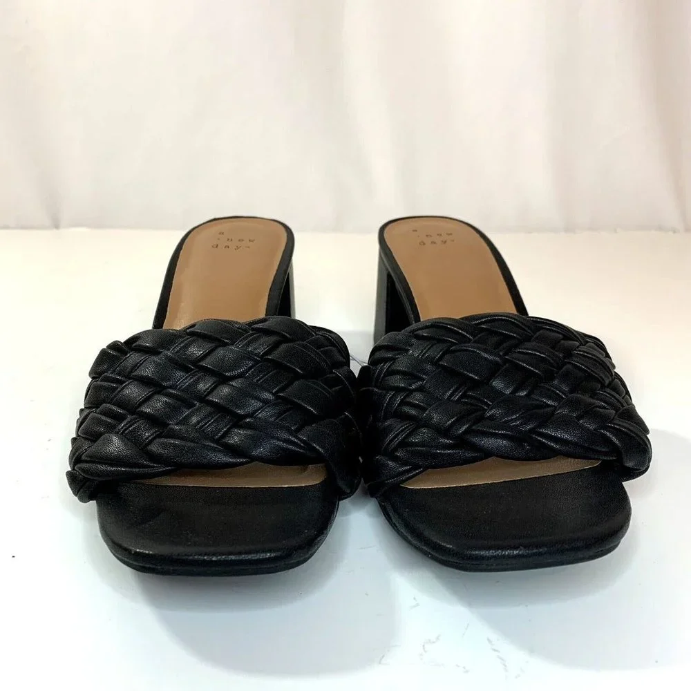A New Day Womens Dorothy Slide Sandals Black Wedge Basketweave - Picture 3 of 10